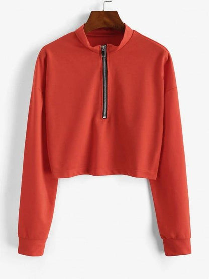 Half Zip Cropped Pullover Sweatshirt SWE210309167ORAS Orange / S
