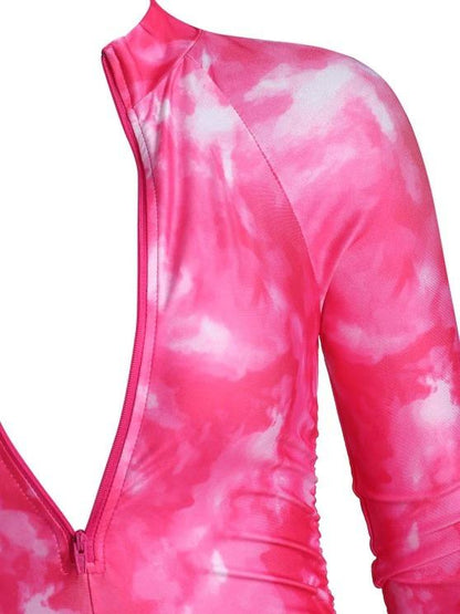 Half Zip Tie Dye Ruched Cycling Romper for Women