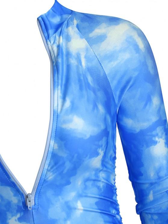 Half Zip Tie Dye Ruched Cycling Romper for Women