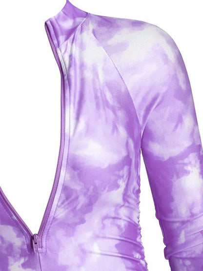 Half Zip Tie Dye Ruched Cycling Romper for Women