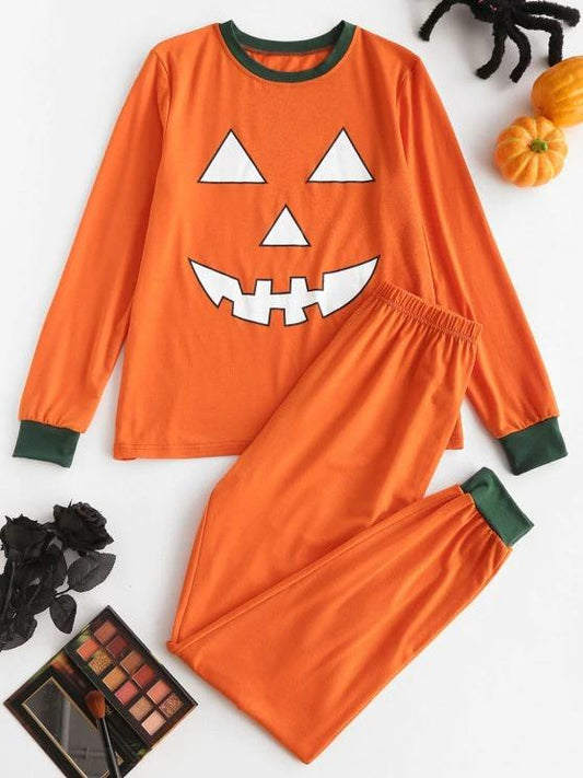 Halloween Funny Pumpkin Face Two Piece Pants Set temp2021578163 Orange / S