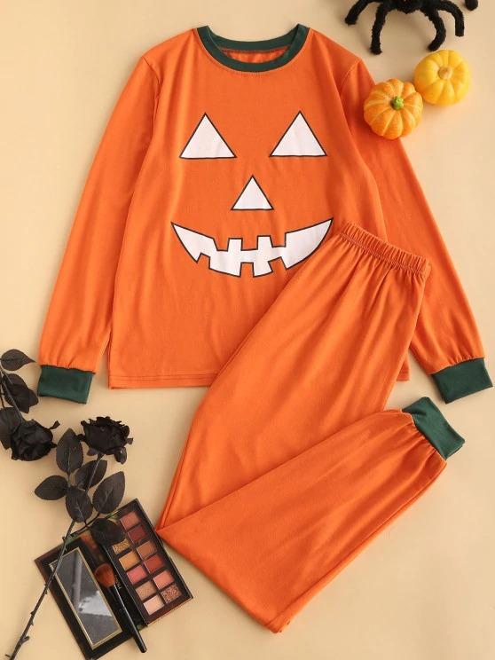 Halloween Funny Pumpkin Face Two Piece Pants Set