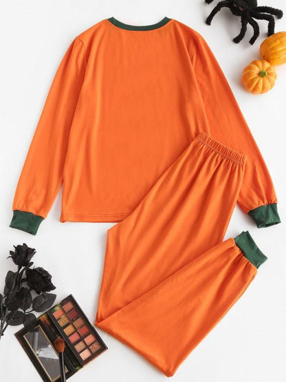 Halloween Funny Pumpkin Face Two Piece Pants Set for Women