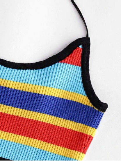 Halter Knitted Colorful Stripes Crop Top