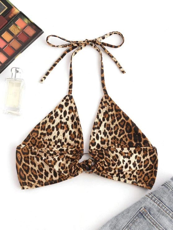 Halter Leopard O-ring Bralette Top