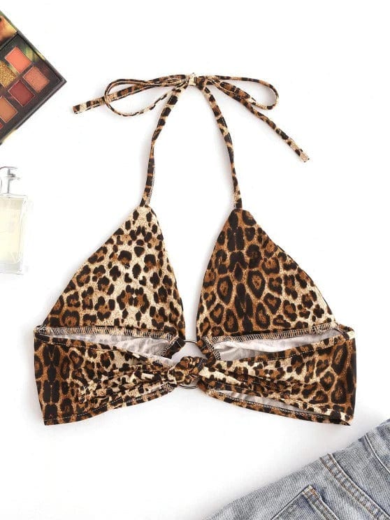 Halter Leopard O-ring Bralette Top for Women