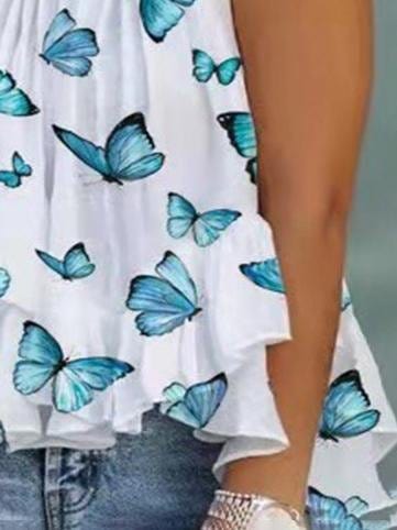 Halter Off Shoulder Burrterfly Printed Tank Top