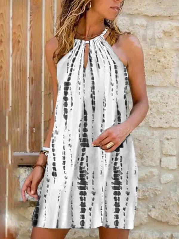 Halter Print Sleeveless Vest Dress DRE2106281335GRAS Gray / S