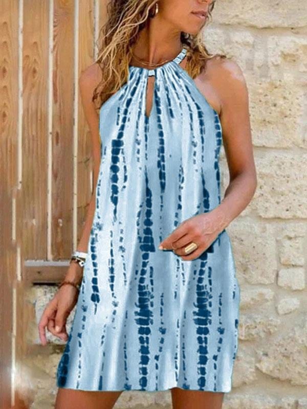 Halter Print Sleeveless Vest Dress DRE2106281335BLUS Blue / S