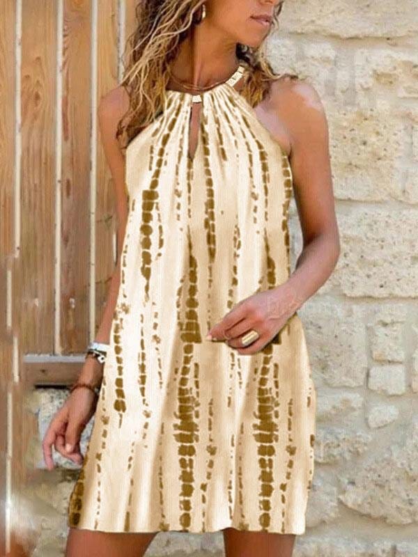 Halter Print Sleeveless Vest Dress DRE2106281335KHAS Khaki / S