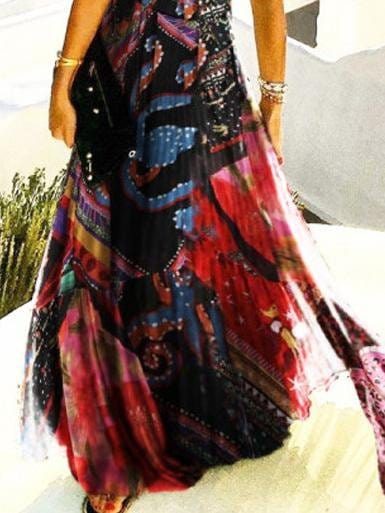 Halter Sleeveless Printed Pleated Dress