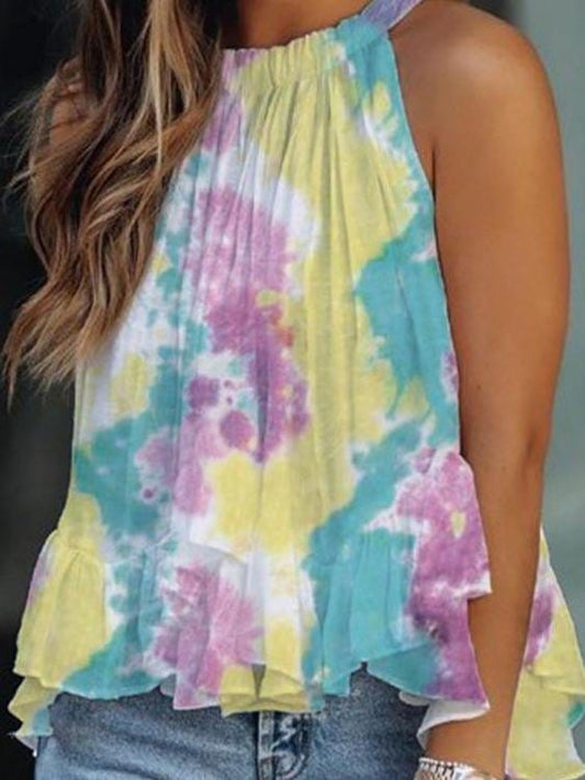 Halter Sleeveless Tie-Dye Printing Tank Tops TAN2107051211MULS Multicolor / S