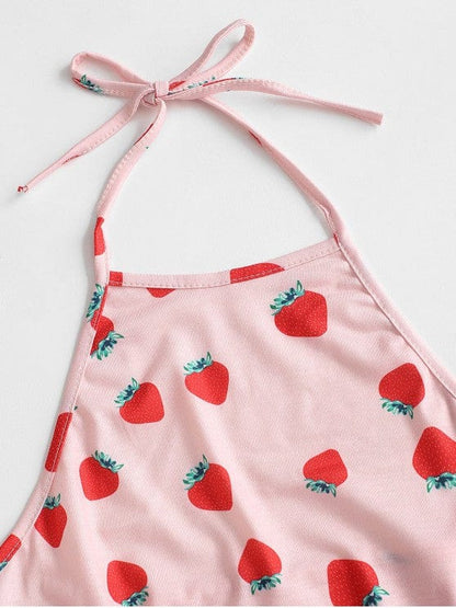 Halter Strawberry Crop Top for Women