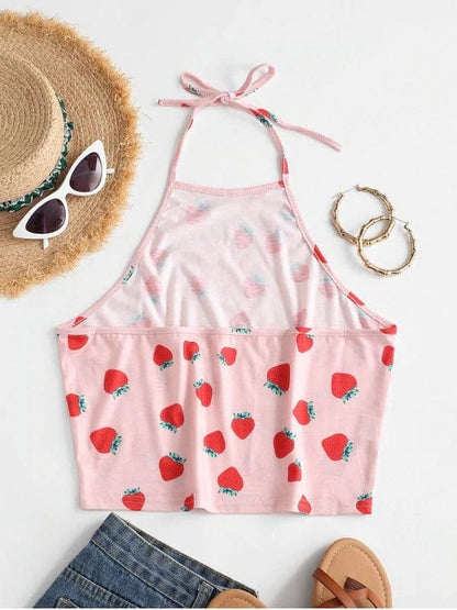 Halter Strawberry Crop Top for Women