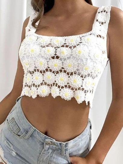 Hand Hook Chrysanthemum Cute Tank Tops