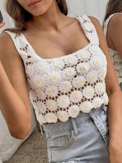 Hand Hook Chrysanthemum Cute Tank Tops