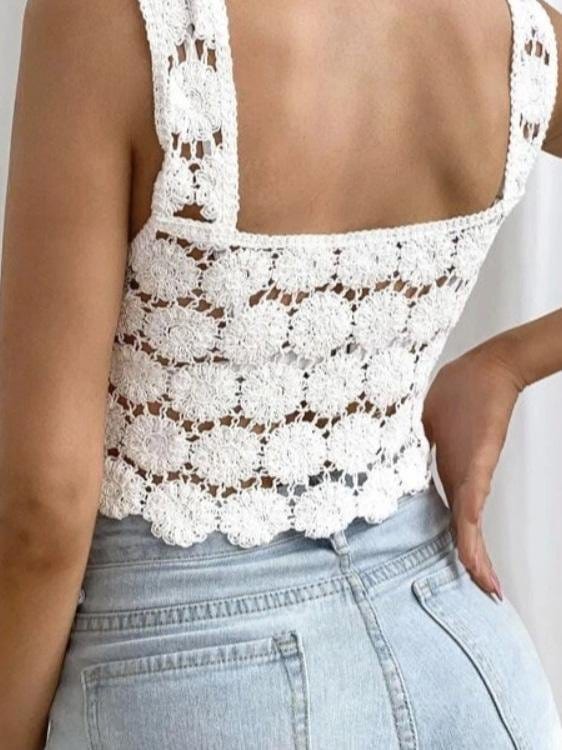 Hand Hook Chrysanthemum Cute Tank Tops