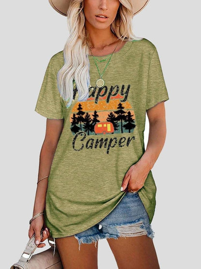 Happy Camper Round Neck Short-sleeve T-shirt TSH2107221540GRES Green / S