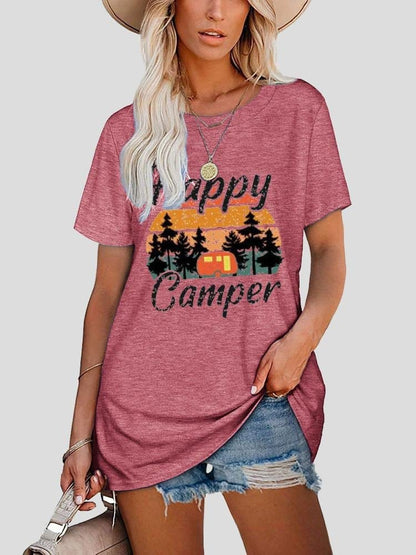 Happy Camper Round Neck Short-sleeve T-shirt TSH2107221540REDS Red / S