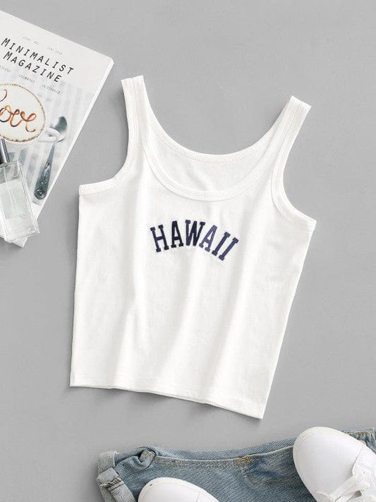 HAWAII Embroidered Basic Tank Top TSH210312282WHIS White / S