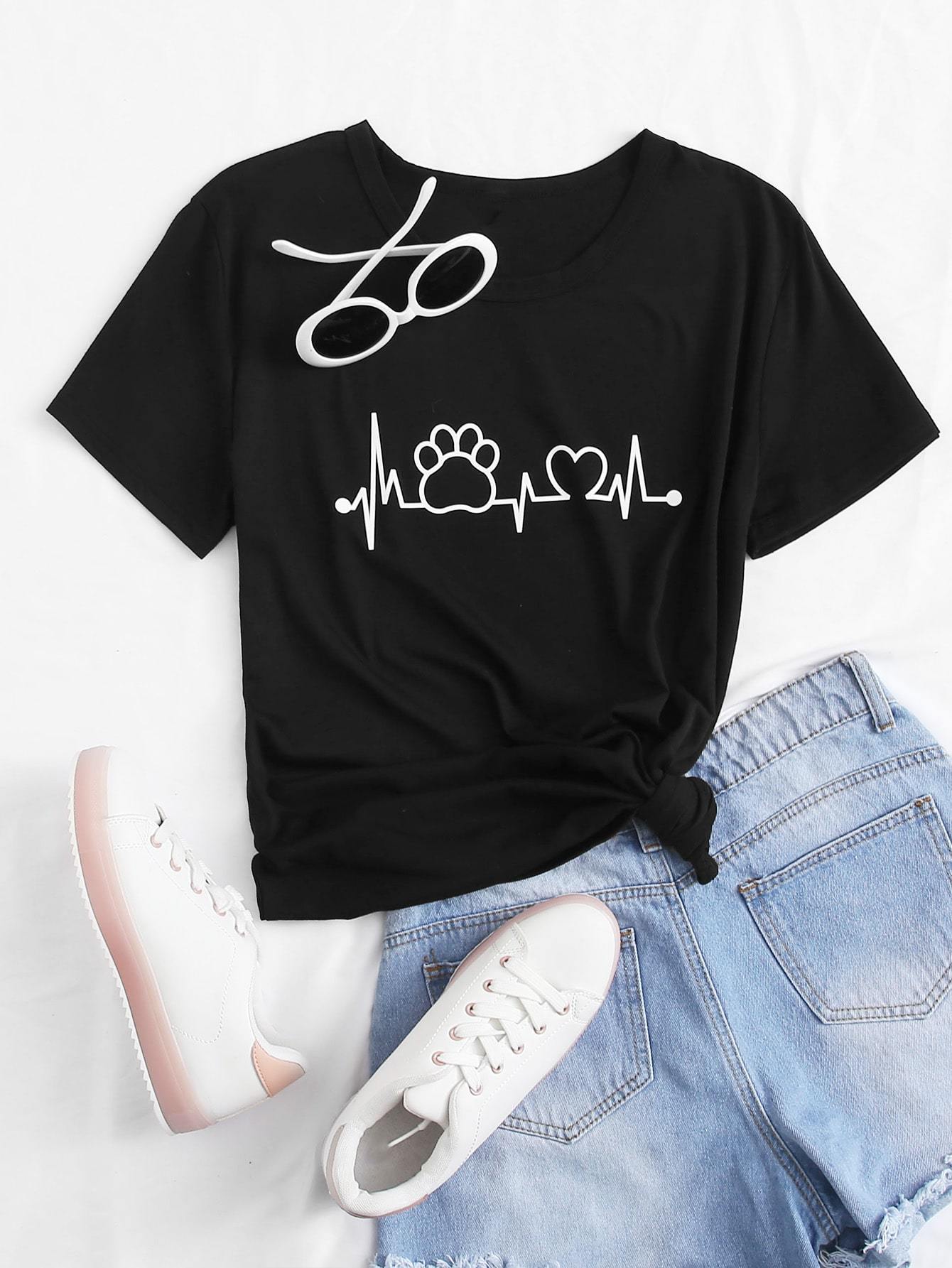 Heart And Letter Graphic Tee temp2021591131 S / Black