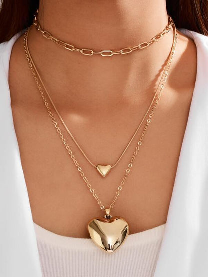 Heart Charm Layered Necklace NEC210305180GOL Gold