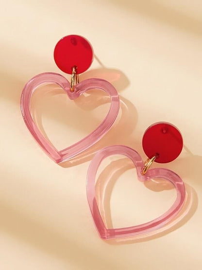 Heart Drop Earrings 1pair EAR210222087PIN Pink