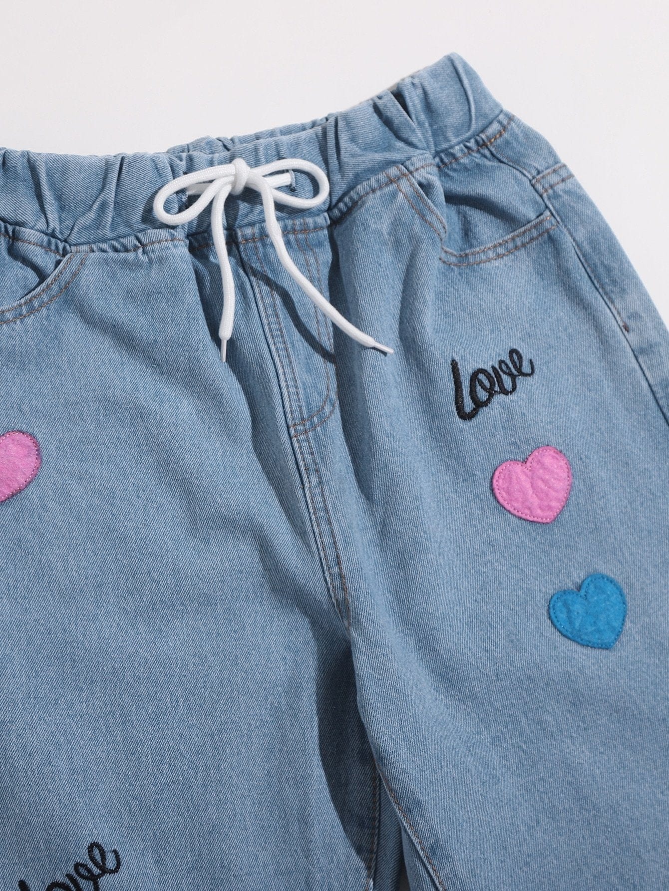 Heart Patched Drawstring Jeans