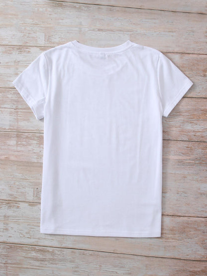 Heart Print Crew Neck Tee for Women