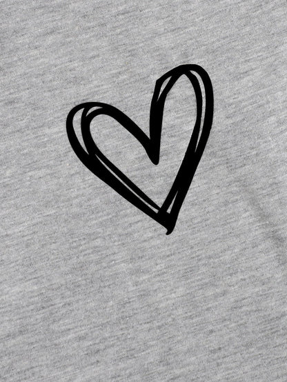 Heart Print Crew Neck Tee for Women