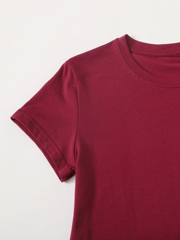 Heart Print Crew Neck Tee for Women temp2021142336 S / Burgundy