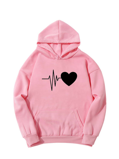 Heart Print Drop Shoulder Hoodie SWE210312367PINS S / Pink