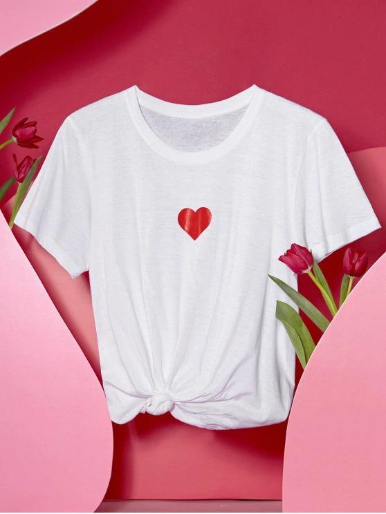 Heart Print Short Sleeve T-shirt for Women