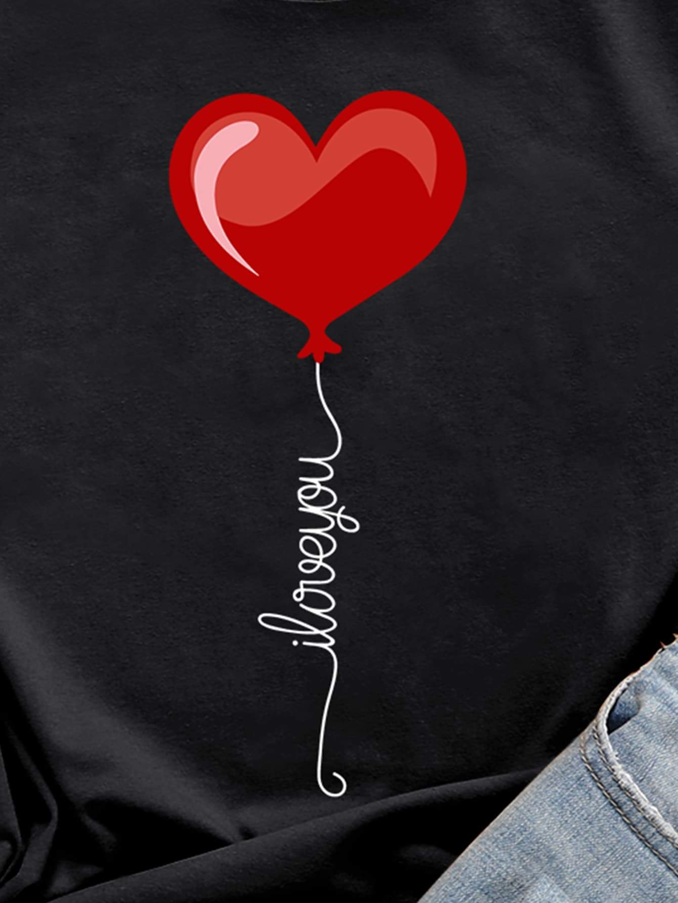 Heart & Slogan Graphic Round Neck Tee