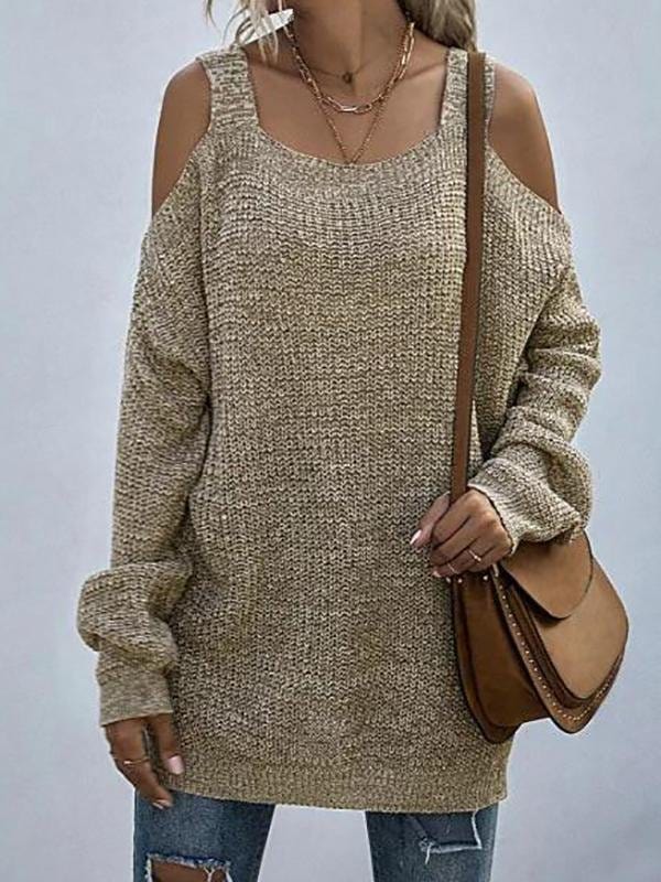 Heathered Cold Shoulder Oversize Sweater