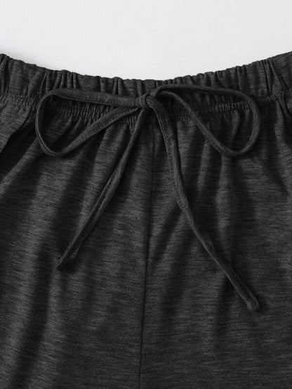 Heathered Knit Tulip Hem Drawstring Shorts