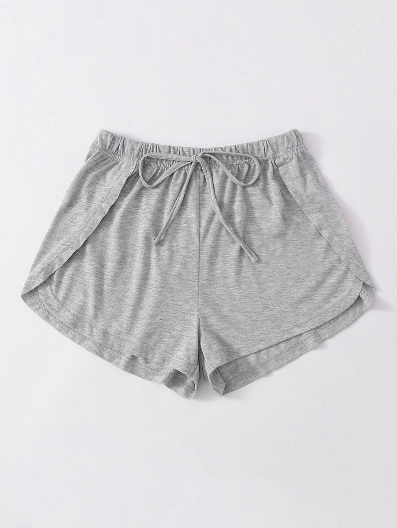 Heathered Knit Tulip Hem Drawstring Shorts