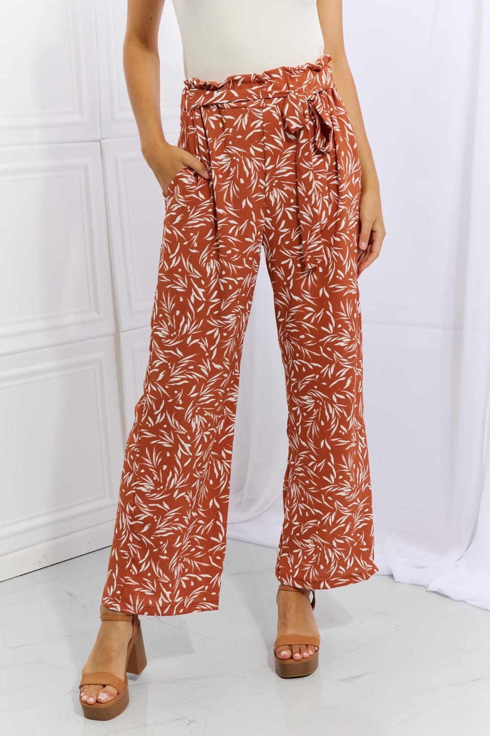 Heimish Right Angle Full Size Geometric Printed Pants in Red Orange MS231013008399FS Red Orange / S