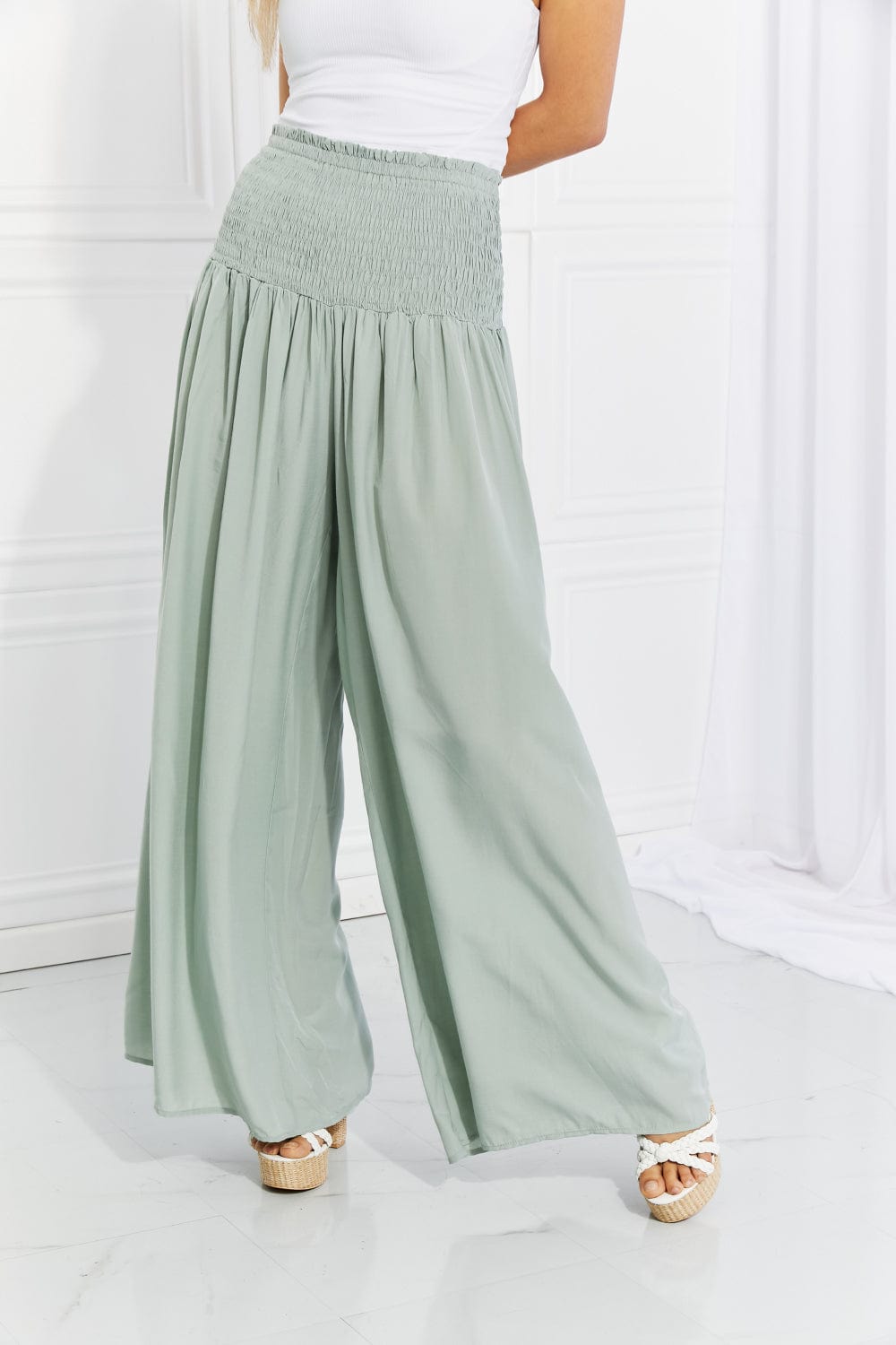 HEYSON Full Size Beautiful You Smocked Palazzo Pants MS231013012053FS Sage / S