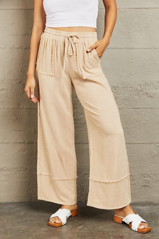 HEYSON Love Me Full Size Mineral Wash Wide Leg Pants MS231013010889FS Sand / S