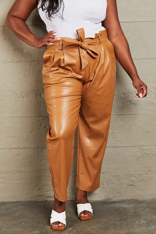 HEYSON Powerful You Full Size Faux Leather Paperbag Waist Pants MS231013001654FS Ochre / S