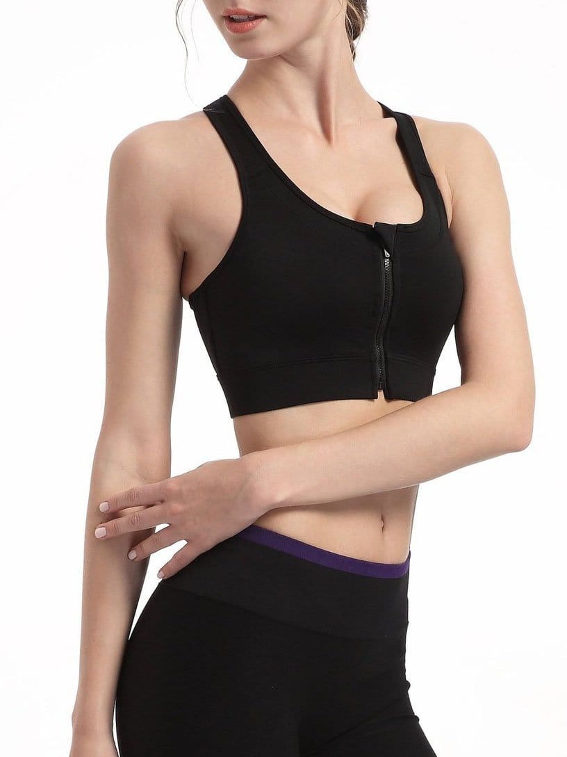 High Impact Workout Sports Full Cup Support Bra Top Vest with Front-Zipper Wirefree