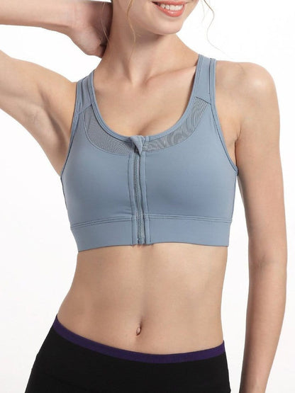 High Impact Workout Sports Full Cup Support Bra Top Vest with Front-Zipper Wirefree SPO210318148BLUS Blue / S