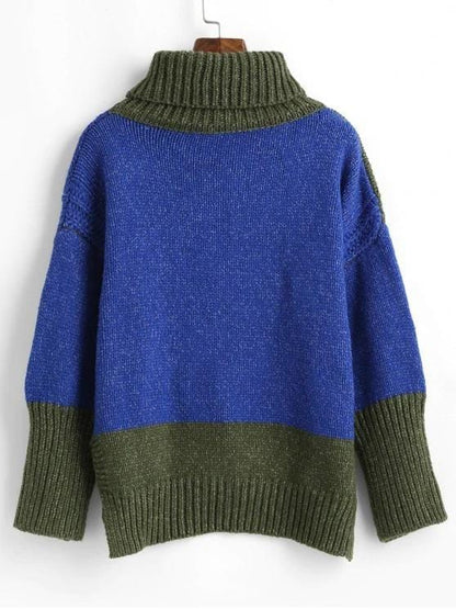 High Low Color Block Turtleneck Sweater SWE210313589MUL Multicolor / One-Size