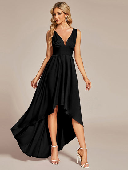 High Low Deep V Neck Sleeveless Wholesale Bridesmaid Dresses ES01750BK04 Black / 4