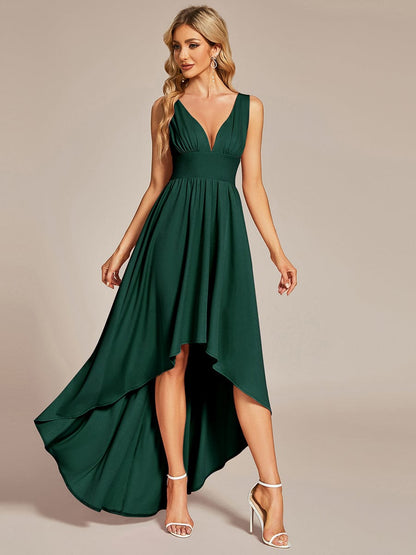 High Low Deep V Neck Sleeveless Wholesale Bridesmaid Dresses ES01750DG04 Dark Green / 4