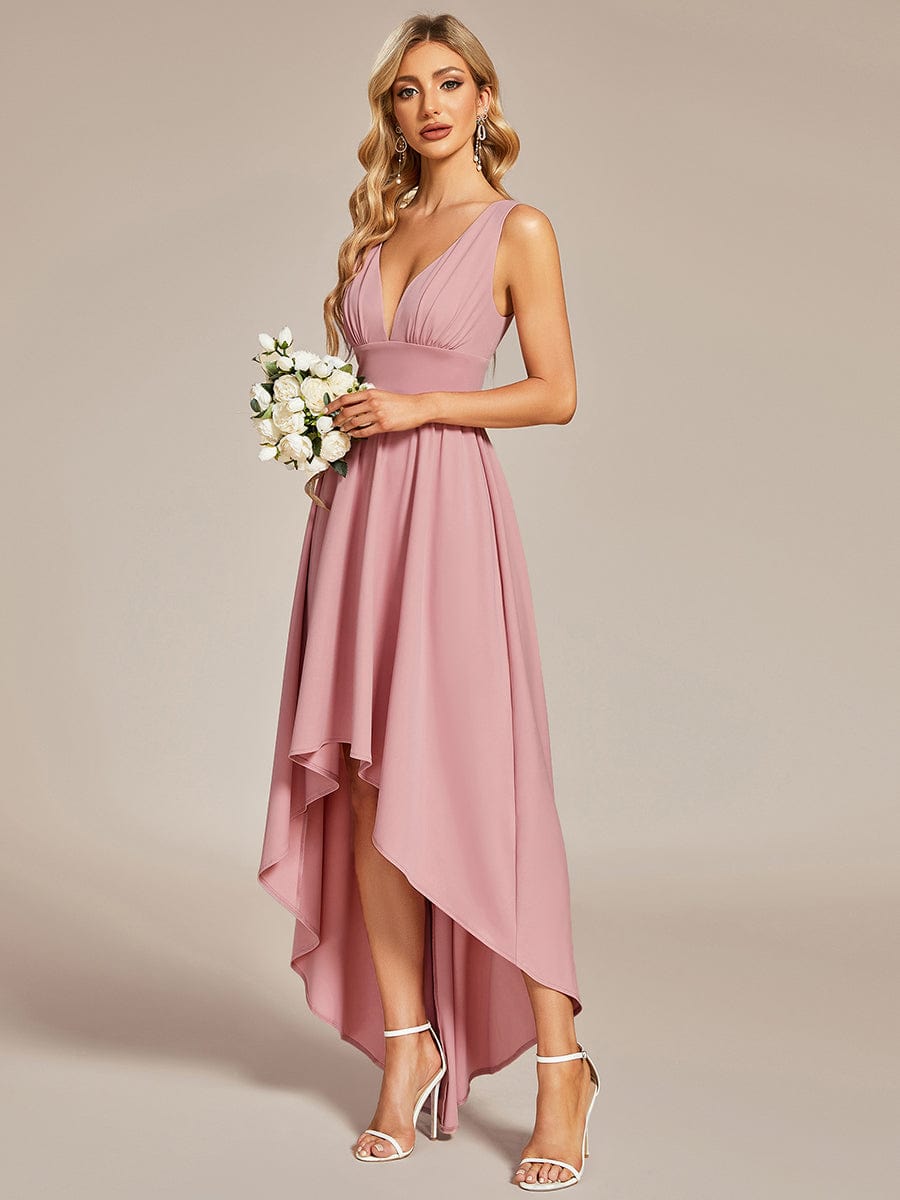 High Low Deep V Neck Sleeveless Wholesale Bridesmaid Dresses ES01750DR04 Dusty Rose / 4
