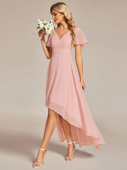 High Low Short Sleeve Chiffon Wholesale Evening Dresses