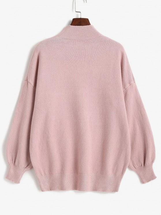 High Neck Cable Knit Drop Shoulder Solid Sweater for Women SWE210313481PINL Pink / One-Size