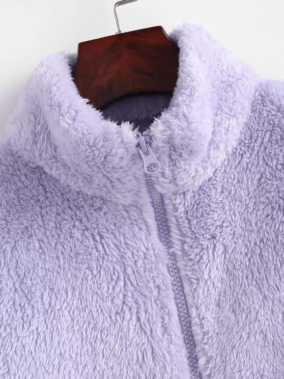 High Neck Zip Up Fluffy Coat